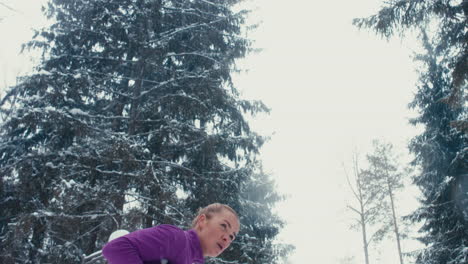 DOLLY-OUT-Attractive-Caucasian-female-skier-catching-breath-after-ski-training.-4K-UHD-60-FPS-SLO-MO